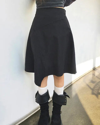 3-button flared midi skirt