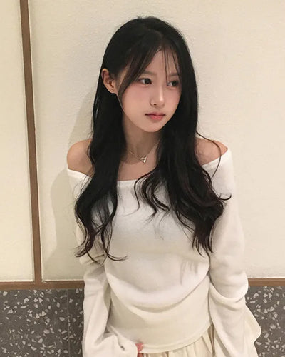 Fleece-lined off-shoulder T-shirt