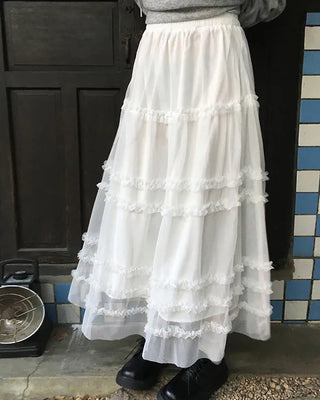 Chiffon flared long skirt