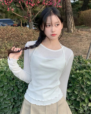 [Set] Frill Camisole & Long Sleeve T-Shirt
