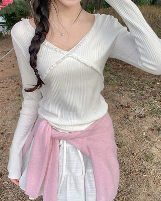 Lace Rib Slim Knit