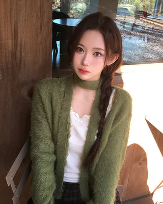 (set) Angora muffler cardigan