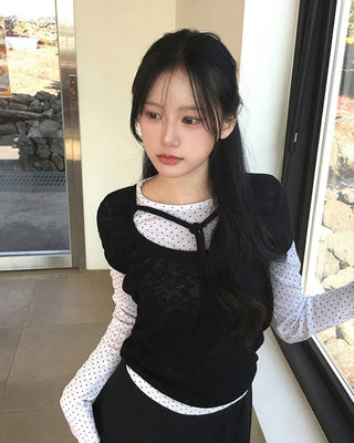 (set) Dot Layered Long Short-Sleeve T-Shirt Set