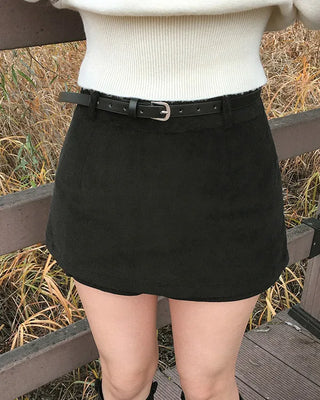 Belted corduroy mini skirt