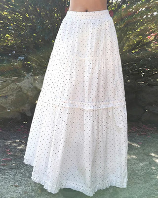 Polka Dot Frill Flare Long Skirt