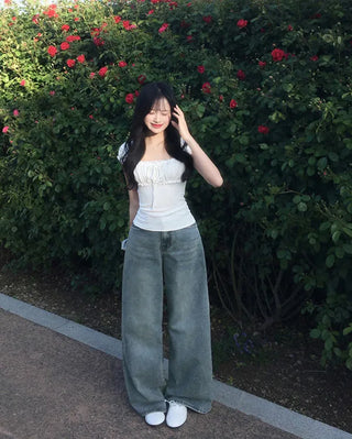 [6 colors][Length selectable] Chemical Wash Wide Pants