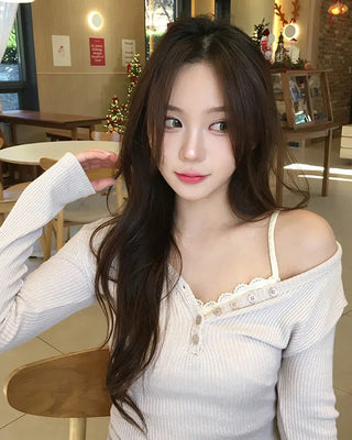 Wool Blend Button Rib Slim File Knit T-Shirt