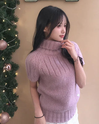 Wool blend heart-point short-sleeved knit