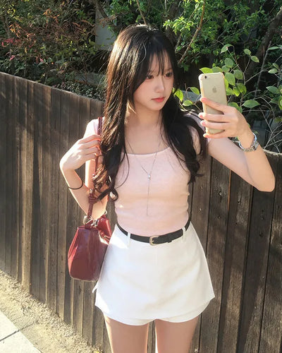 Belted mini skirt pants