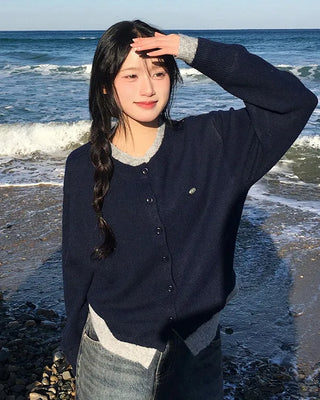 Two-tone layered knit cardigan