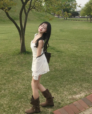 Lace knit mini dress
