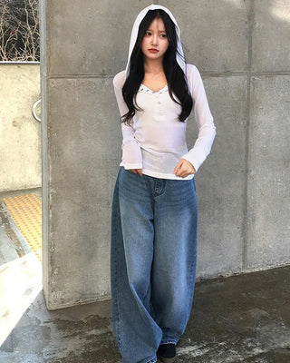 (S-3XL) Back pocket stitch balloon wide pants