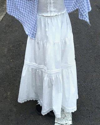 Lace flared long skirt