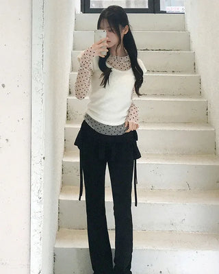 Frilled skirt bootcut pants