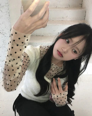 Polka Dot Sheer Long Sleeve Blouse