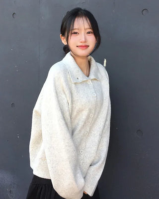Wool blend high-neck cardigan
