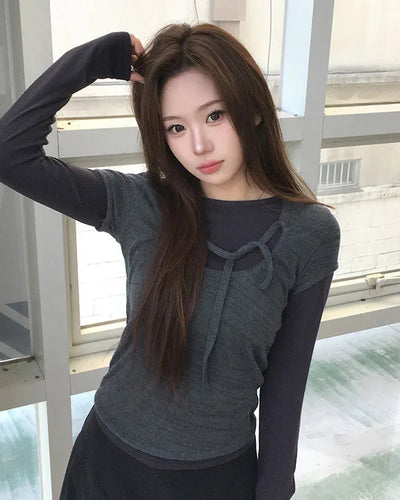 (set) String Layered T-Shirt Set