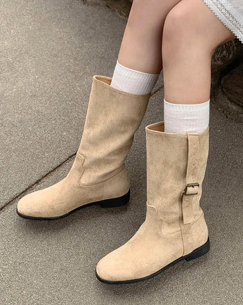 Strap mid-calf boots