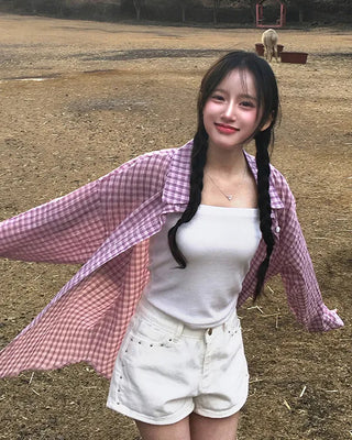 Checked long-sleeved shirt