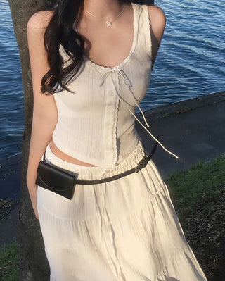 [2 colors] Lace Ribbon Sleeveless