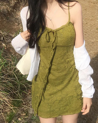 [2 colors] Flower embroidered mini dress