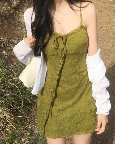 [2 colors] Flower embroidered mini dress