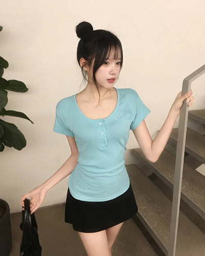 [5 colors] Basic short-sleeved T-shirt