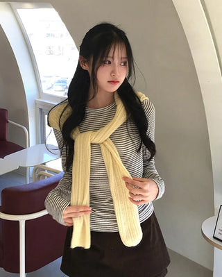 Brushed-back striped slim-fit long-sleeve T-shirt