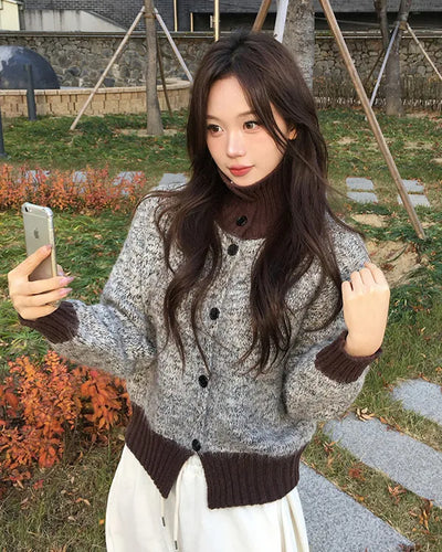 Color-block knit cardigan