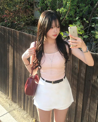 [5 colors] Square Neck Knit T-Shirt
