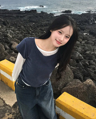 (set) Border Layered T-shirt Set