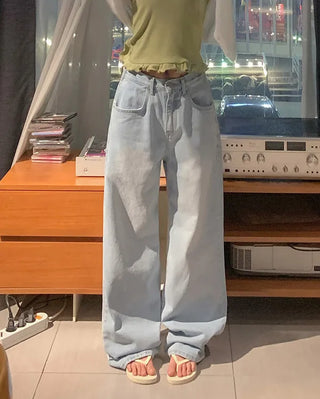 Denim wide-leg pants with elastic waistband