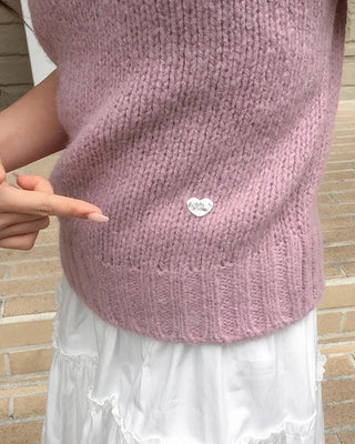 Wool blend heart-point short-sleeved knit