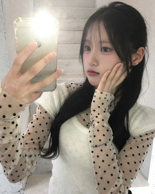 Polka Dot Sheer Long Sleeve Blouse
