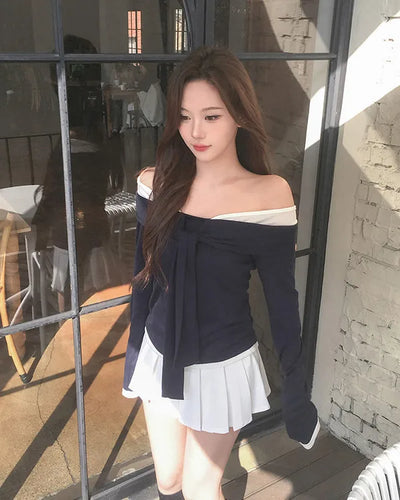 Tie-and-Tie Color Layered Long Sleeve T-Shirt