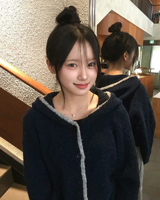 Two-tone hooded cardigan