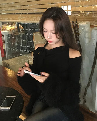 Tie-trimmed Shirred Slim T-shirt