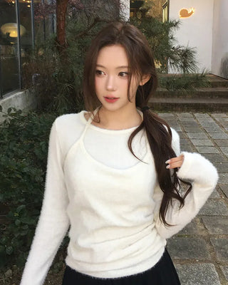 (set) Layered halter neck knit set