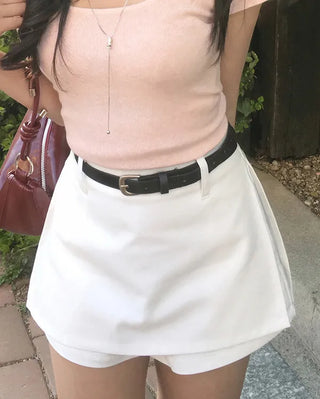 Belted mini skirt pants