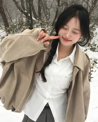 Suede balloon silhouette jacket