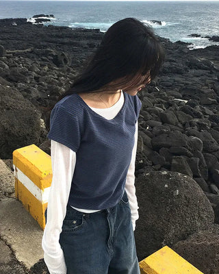 (set) Border Layered T-shirt Set