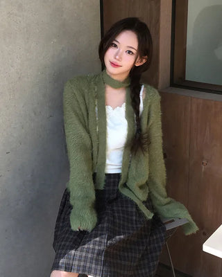 (set) Angora muffler cardigan