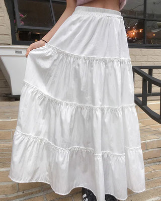 Frilled flared long skirt