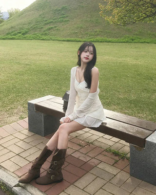 Lace knit mini dress