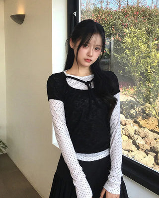 (set) Dot Layered Long Short-Sleeve T-Shirt Set