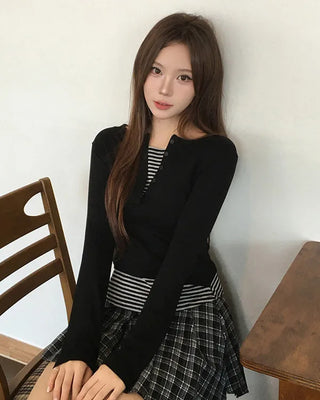 Belted check pleated mini skirt