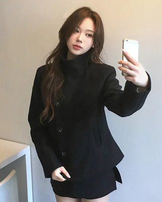 High-neck button-up short coat