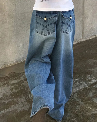 (S-3XL) Back pocket stitch balloon wide pants