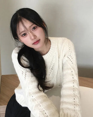 Wool blend perforated cable knit