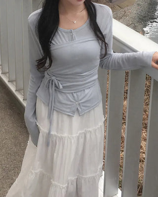 [Set] Waist-defining top & cardigan